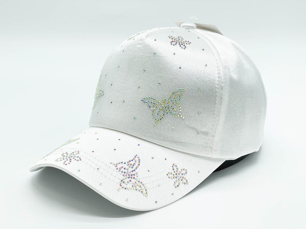 "SMALL BUTTERFLY" BLING STONE BASEBALL CAP WHOLESALE BY DOZEN(12PCS)