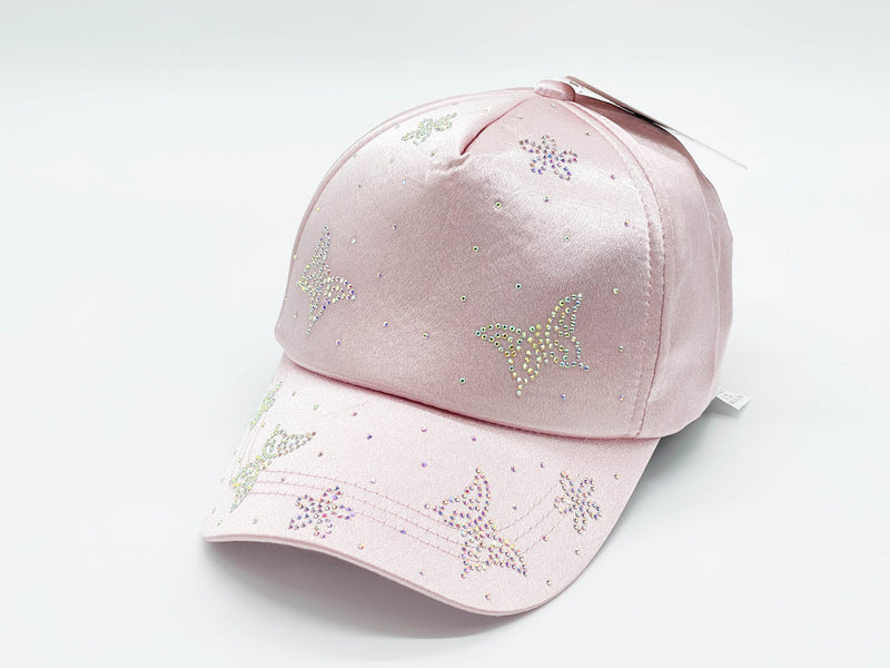 "SMALL BUTTERFLY" BLING STONE BASEBALL CAP WHOLESALE BY DOZEN(12PCS)