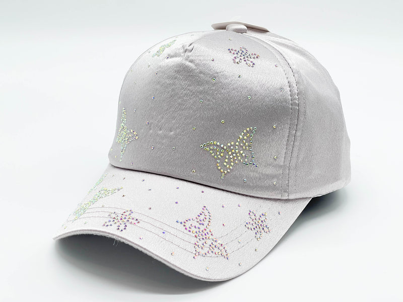 "SMALL BUTTERFLY" BLING STONE BASEBALL CAP WHOLESALE BY DOZEN(12PCS)