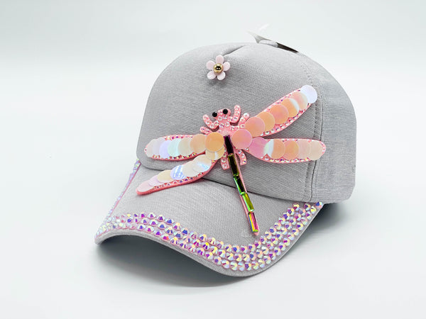 "PINK BUTTERFLY" BLING STONE BASEBALL CAP WHOLESALE BY DOZEN(12PCS)