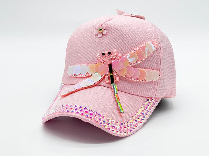 "PINK BUTTERFLY" BLING STONE BASEBALL CAP WHOLESALE BY DOZEN(12PCS)