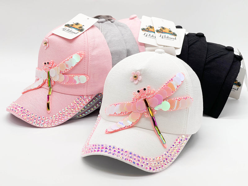 "PINK BUTTERFLY" BLING STONE BASEBALL CAP WHOLESALE BY DOZEN(12PCS)