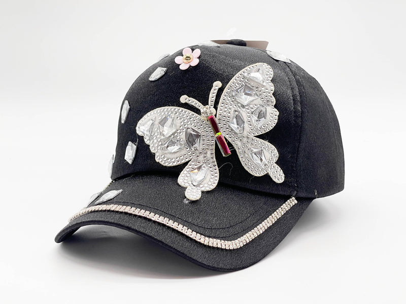 "DIAMOND BUTTERFLY"  BLING STONE BASEBALL CAP WHOLESALE BY DOZEN(12PCS)