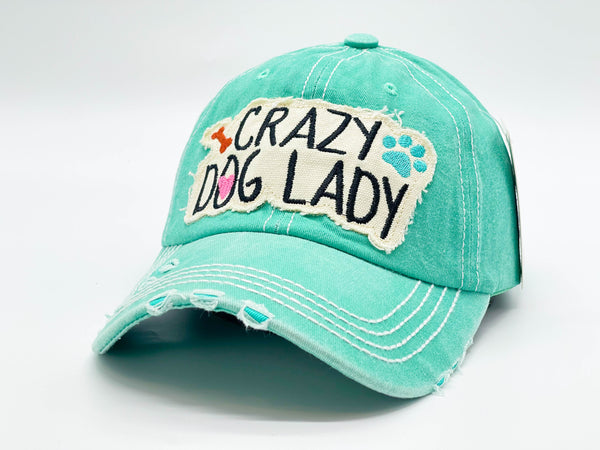 "CRAZY DOG LADY" DISTRESSED BASEBALL CAP WHOLESALE BY DOZEN(12PCS)