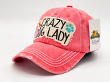 "CRAZY DOG LADY" DISTRESSED BASEBALL CAP WHOLESALE BY DOZEN(12PCS)