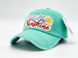 "HELLO SUNSHINE" DISTRESSED BASEBALL CAP WHOLESALE BY DOZEN(12PCS)