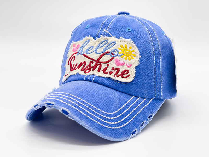 "HELLO SUNSHINE" DISTRESSED BASEBALL CAP WHOLESALE BY DOZEN(12PCS)