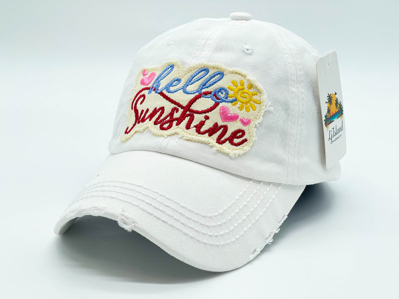 "HELLO SUNSHINE" DISTRESSED BASEBALL CAP WHOLESALE BY DOZEN(12PCS)