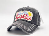 "HELLO SUNSHINE" DISTRESSED BASEBALL CAP WHOLESALE BY DOZEN(12PCS)