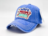 "WIFE,MOM,BOSS" DISTRESSED BASEBALL CAP WHOLESALE BY DOZEN(12PCS)