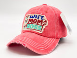 "WIFE,MOM,BOSS" DISTRESSED BASEBALL CAP WHOLESALE BY DOZEN(12PCS)