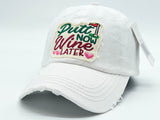 "PUTT NOW WINE LATER" DISTRESSED BASEBALL CAP WHOLESALE BY DOZEN(12PCS)