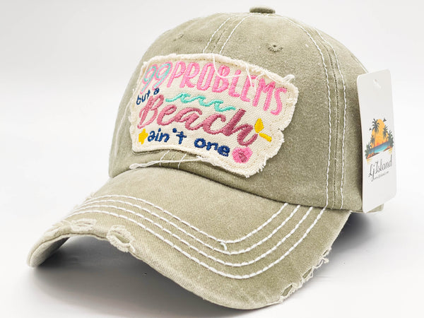 "99 PROBLEMS BUT BEACH AIN'T ONE"DISTRESSED BASEBALL CAP WHOLESALE BY DOZEN(12PCS)