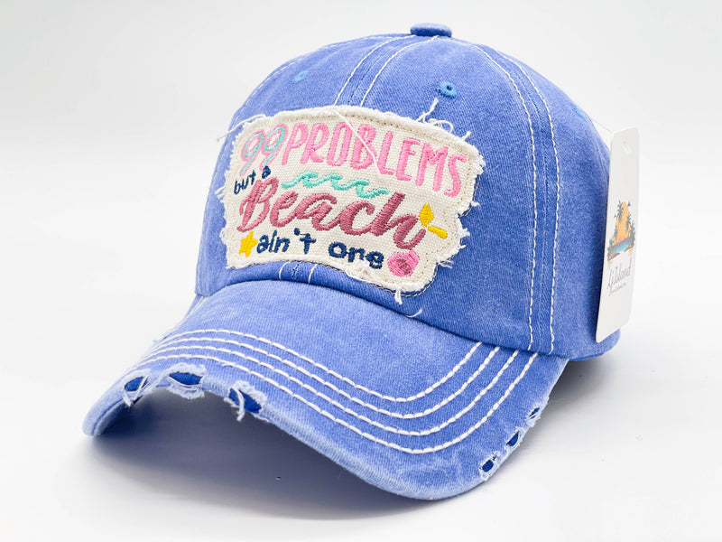 "99 PROBLEMS BUT BEACH AIN'T ONE"DISTRESSED BASEBALL CAP WHOLESALE BY DOZEN(12PCS)