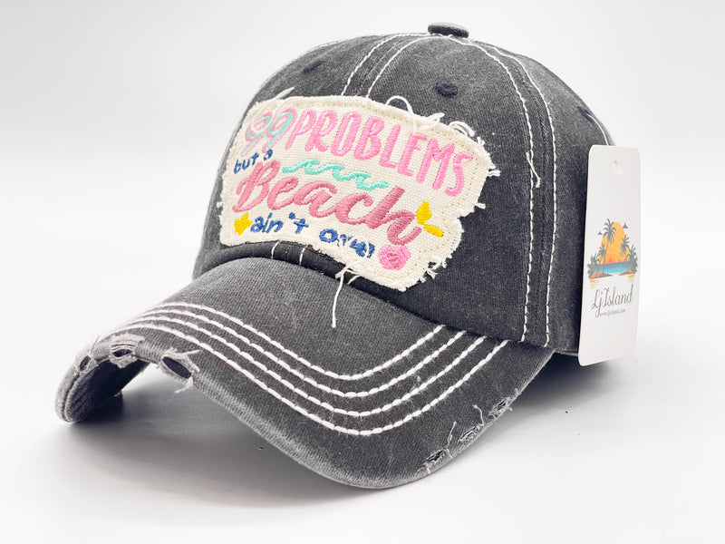 "99 PROBLEMS BUT BEACH AIN'T ONE"DISTRESSED BASEBALL CAP WHOLESALE BY DOZEN(12PCS)