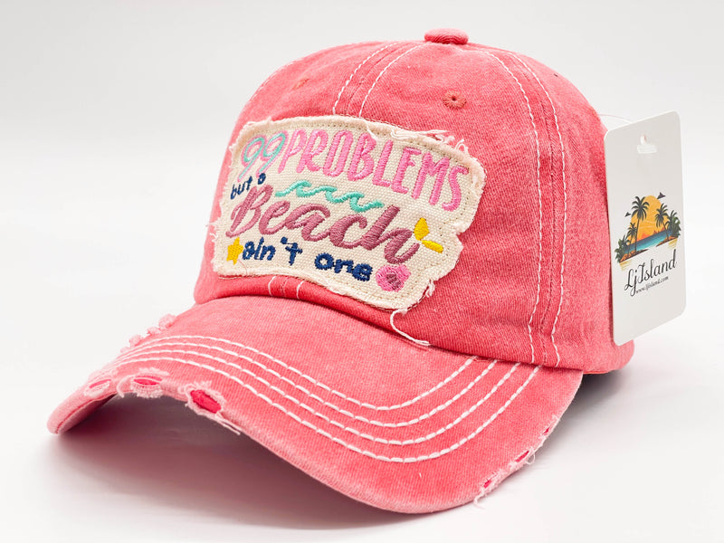 "99 PROBLEMS BUT BEACH AIN'T ONE"DISTRESSED BASEBALL CAP WHOLESALE BY DOZEN(12PCS)