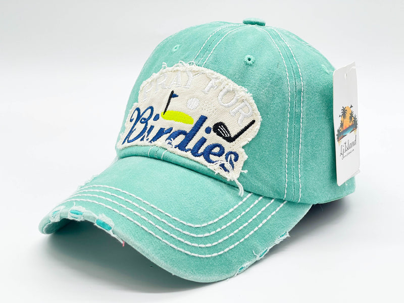 "PRAY FOR BIRDIES" DISTRESSED BASEBALL CAP WHOLESALE BY DOZEN(12PCS)