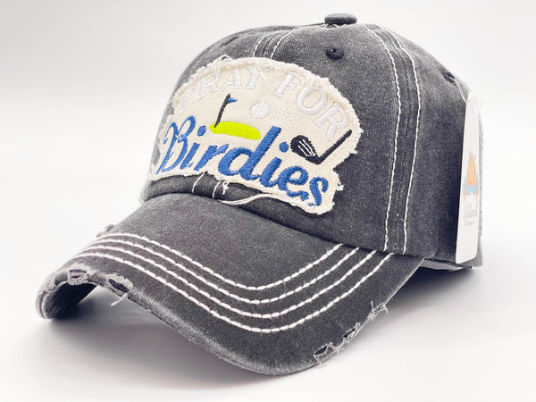 "PRAY FOR BIRDIES" DISTRESSED BASEBALL CAP WHOLESALE BY DOZEN(12PCS)