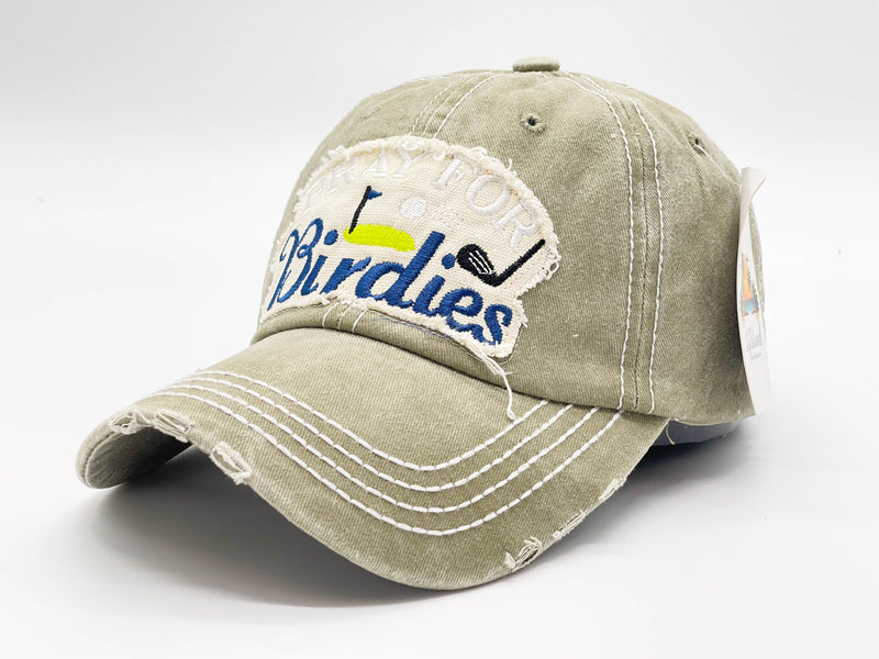 "PRAY FOR BIRDIES" DISTRESSED BASEBALL CAP WHOLESALE BY DOZEN(12PCS)