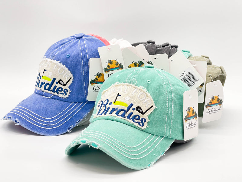 "PRAY FOR BIRDIES" DISTRESSED BASEBALL CAP WHOLESALE BY DOZEN(12PCS)