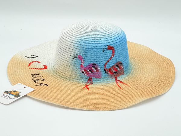 “DOUBLE FLAMINGO" HAND PAINTING BEACH SUN HAT WHOLESALE