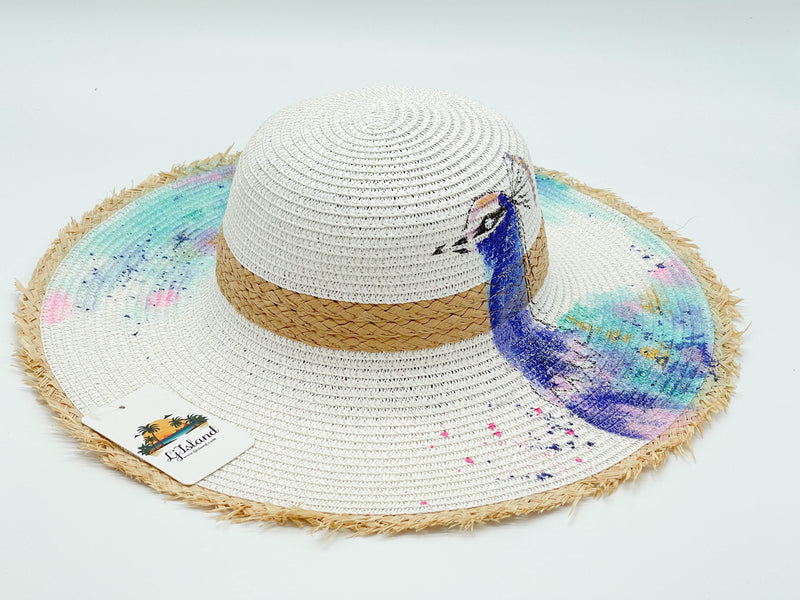 "PEACOCK"  HAND PAINTING BEACH SUN HAT WHOLESALE