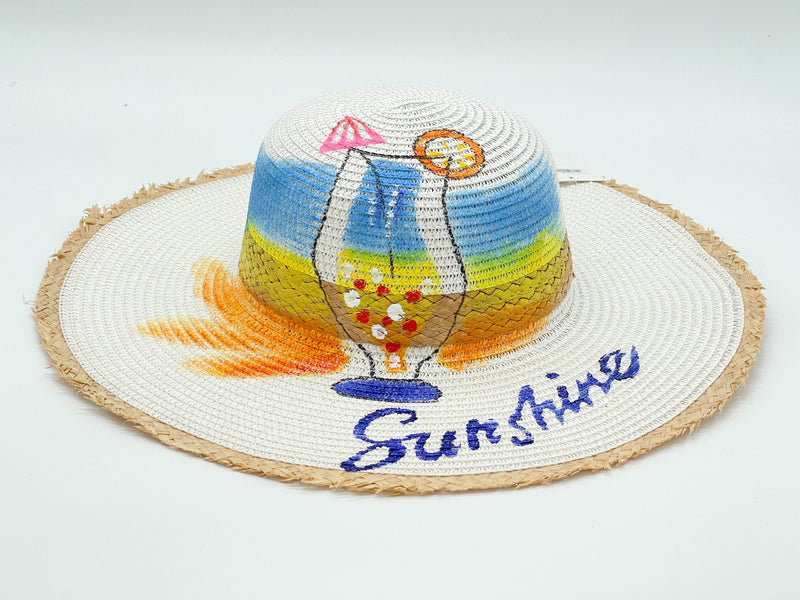 "COCKTAIL" HAND PAINTING BEACH SUN HAT WHOLESALE