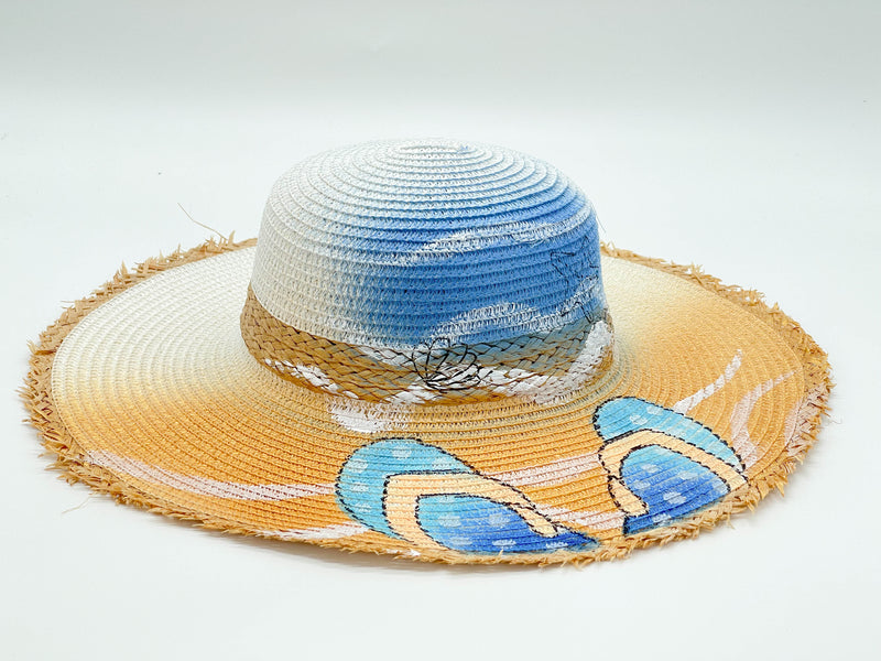 "FLIP FLOP" HAND PAINTING BEACH SUN HAT WHOLESALE