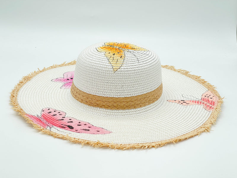 "DANCE BUTTERFLY" HAND PAINTING BEACH SUN HAT WHOLESALE