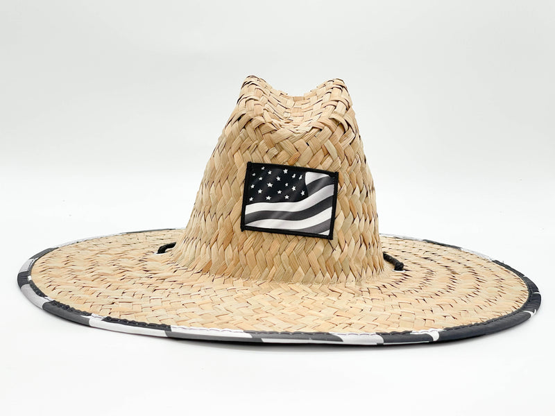 "BLACK AND WHITE FLAG" BEACH STRAW HAT WHOLESALE