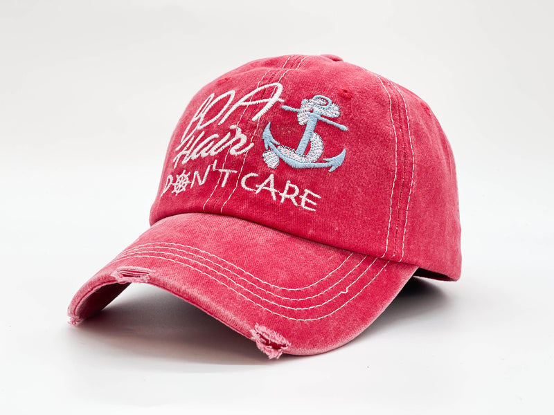 "BOAT HAIR DONT CARE" DISTRESSED BASEBALL CAP WHOLESALE BY DOZEN(12PCS)