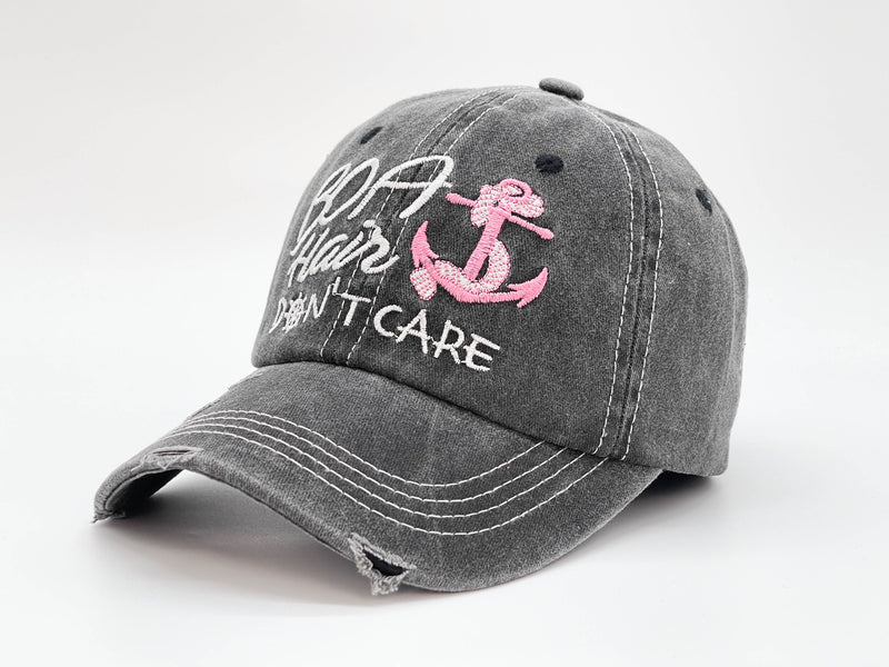 "BOAT HAIR DONT CARE" DISTRESSED BASEBALL CAP WHOLESALE BY DOZEN(12PCS)