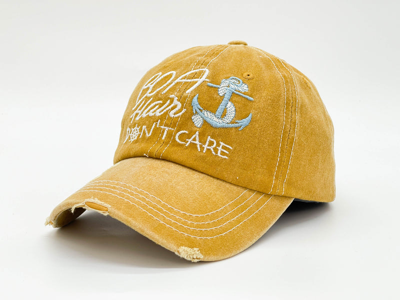 "BOAT HAIR DONT CARE" DISTRESSED BASEBALL CAP WHOLESALE BY DOZEN(12PCS)