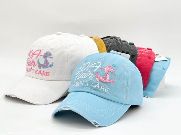 "BOAT HAIR DONT CARE" DISTRESSED BASEBALL CAP WHOLESALE BY DOZEN(12PCS)