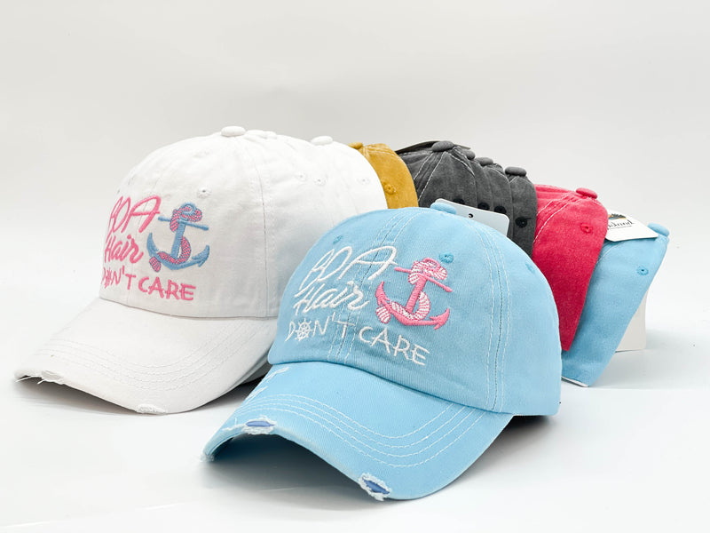 "BOAT HAIR DONT CARE" DISTRESSED BASEBALL CAP WHOLESALE BY DOZEN(12PCS)