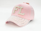 "FL" BLING STONE BASEBALL CAP WHOLESALE BY DOZEN(12PCS)