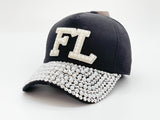 "FL" BLING STONE BASEBALL CAP WHOLESALE BY DOZEN(12PCS)