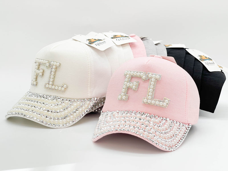 "FL" BLING STONE BASEBALL CAP WHOLESALE BY DOZEN(12PCS)