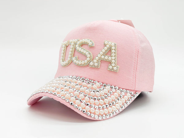 "USA" BLING STONE BASEBALL CAP WHOLESALE BY DOZEN(12PCS)