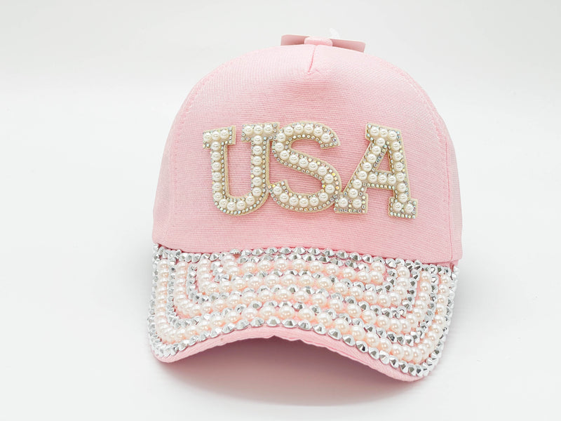 "USA" BLING STONE BASEBALL CAP WHOLESALE BY DOZEN(12PCS)