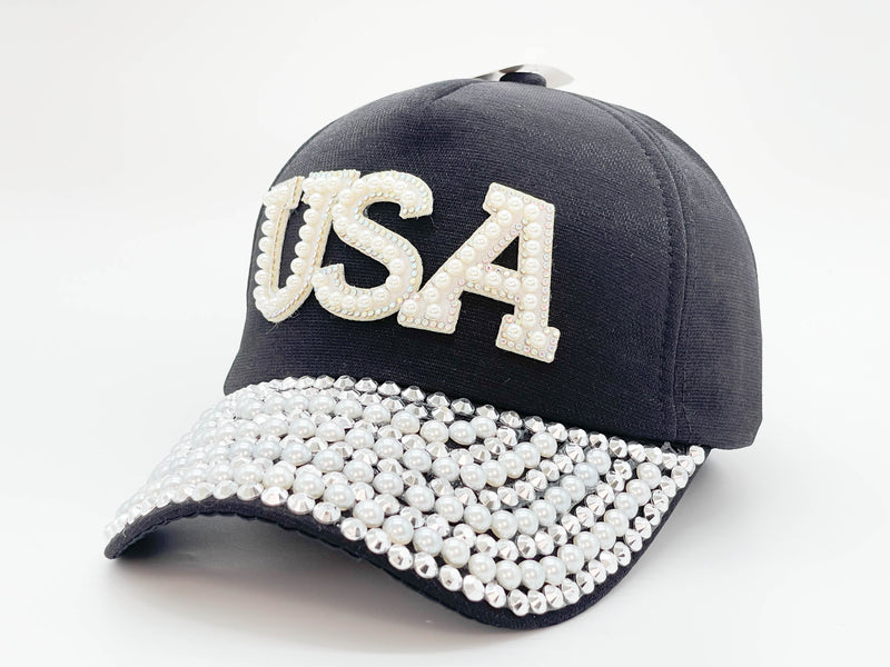 "USA" BLING STONE BASEBALL CAP WHOLESALE BY DOZEN(12PCS)