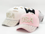 "USA" BLING STONE BASEBALL CAP WHOLESALE BY DOZEN(12PCS)