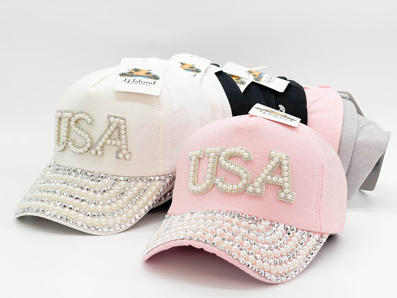 "USA" BLING STONE BASEBALL CAP WHOLESALE BY DOZEN(12PCS)