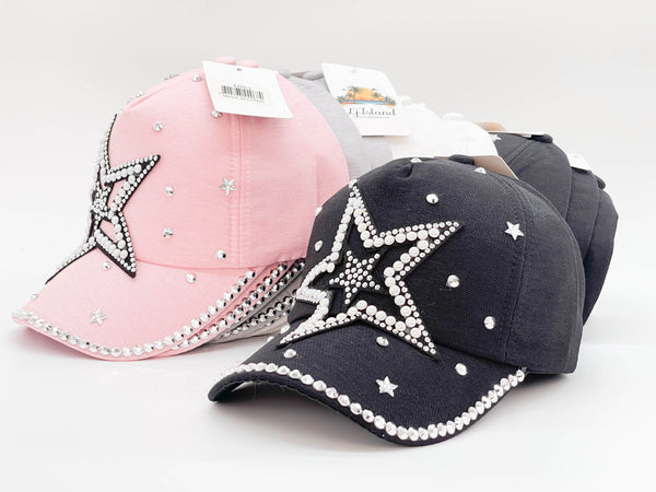 "BIG STAR" BLING STONE BASEBALL CAP WHOLESALE BY DOZEN(12PCS)