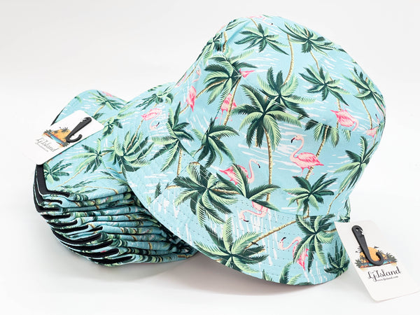 "FLAMINGO PALM TREE" WHOLESALE BUCKET HAT BY DOZEN(12PCS)