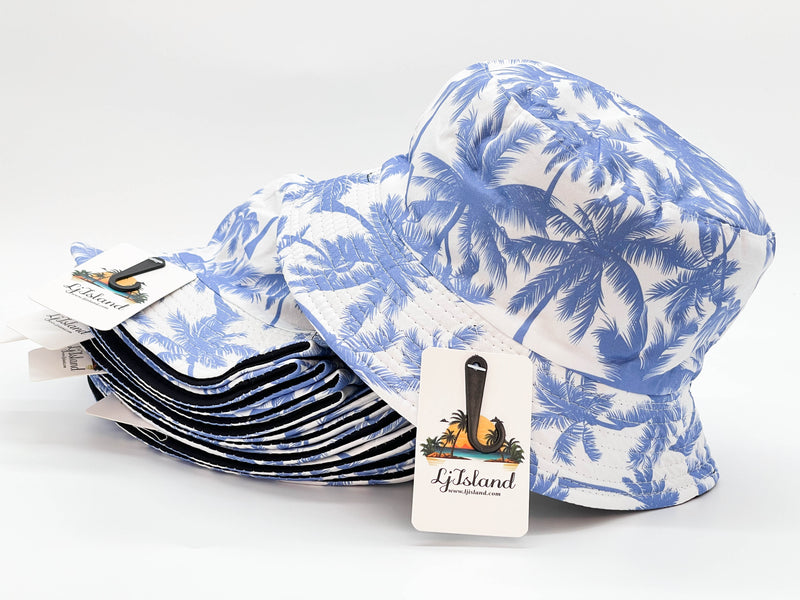 "BLUE PALM TREE" WHOLESALE BUCKET HAT BY DOZEN(12PCS)