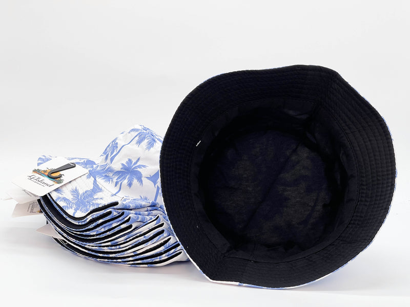 "BLUE PALM TREE" WHOLESALE BUCKET HAT BY DOZEN(12PCS)