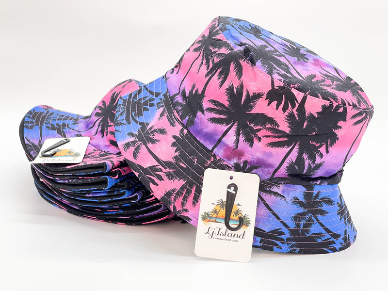 "SUNSET PALM TREE" WHOLESALE BUCKET HAT BY DOZEN(12PCS)