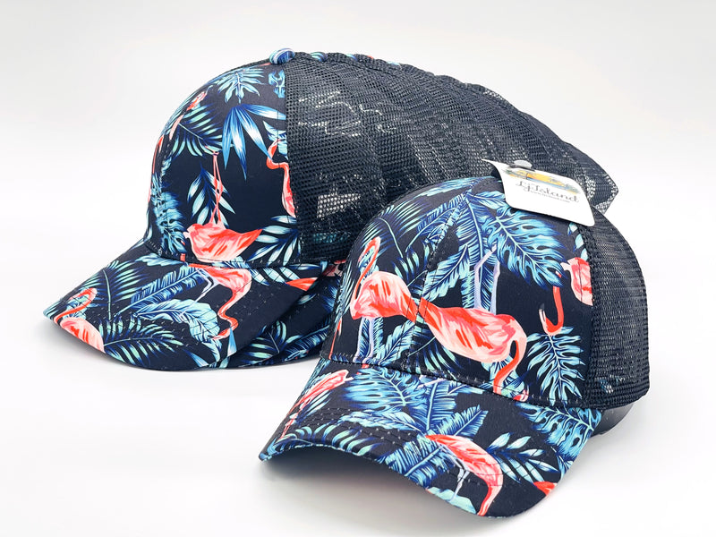 "FLAMINGO BLUE" VENTED TROPICAL BASEBALL CAP WHOLESALE BY DOZEN(12PCS)