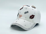 "LOVE,RED LIPS" BLING STONE BASEBALL CAP WHOLESALE BY DOZEN(12PCS)